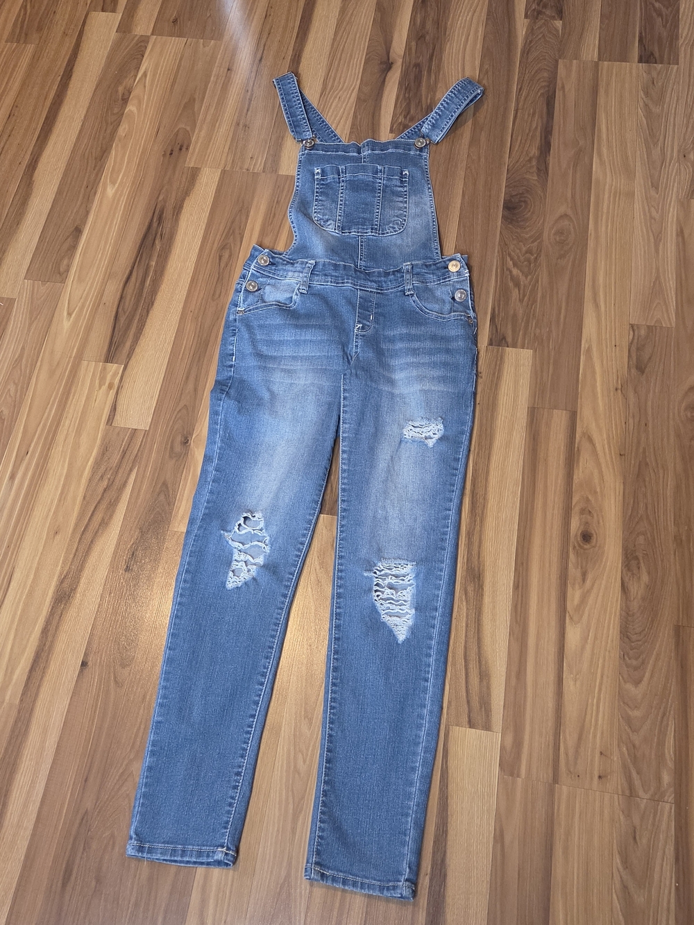 Wallflower Light Blue Distressed Denim Overalls